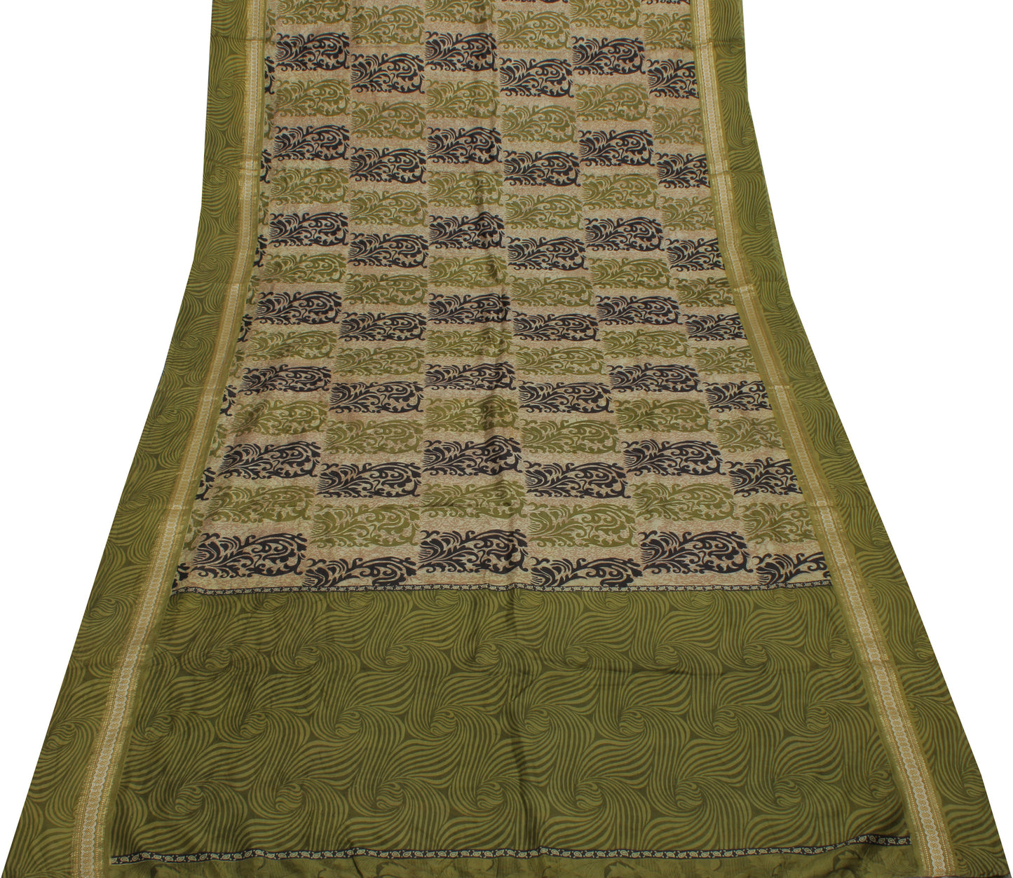 Sushila Vintage Light Green Saree Pure Silk Printed Floral Soft Craft Fabric