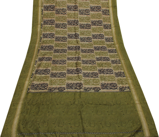 Sushila Vintage Light Green Saree Pure Silk Printed Floral Soft Craft Fabric