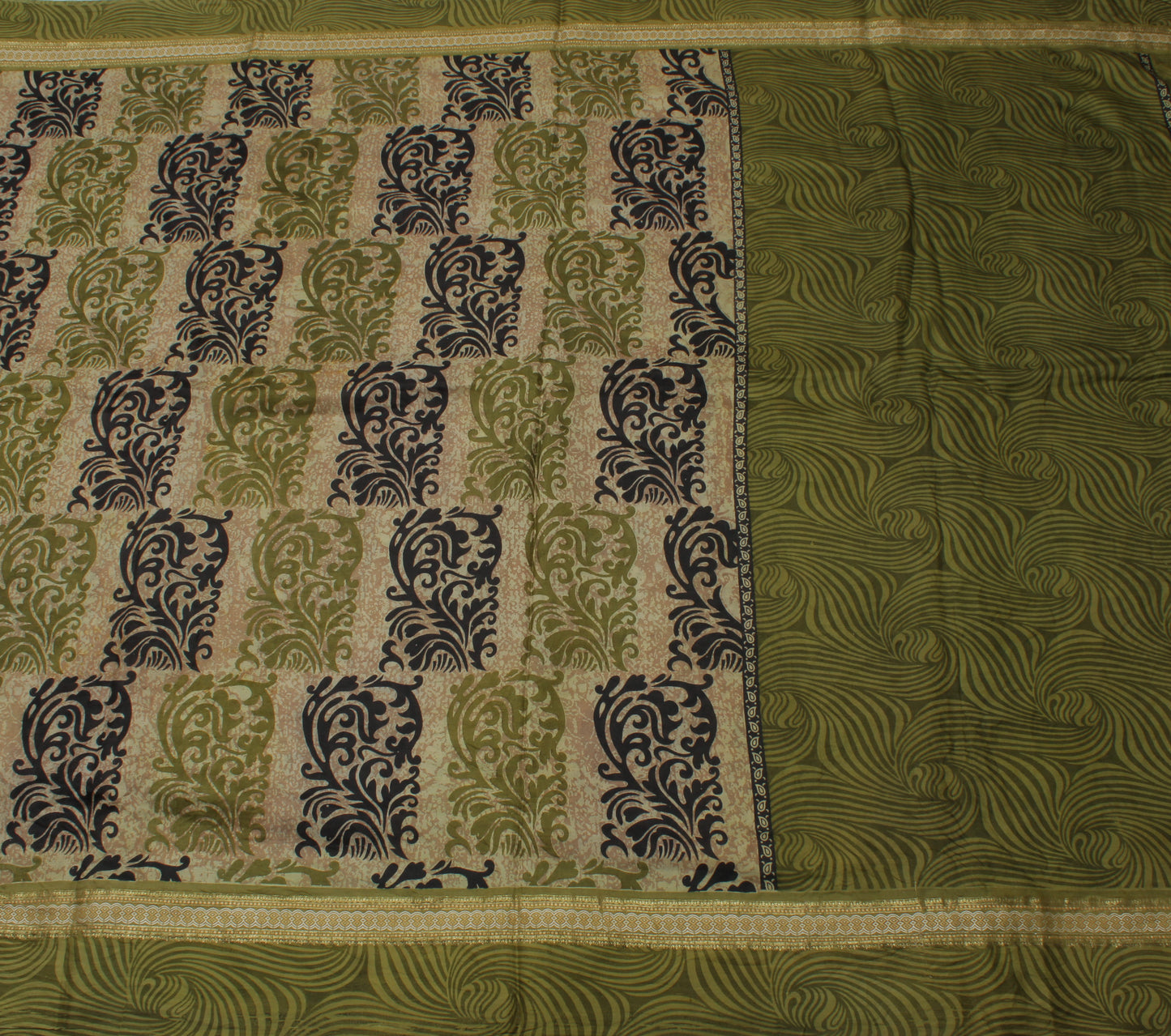 Sushila Vintage Light Green Saree Pure Silk Printed Floral Soft Craft Fabric