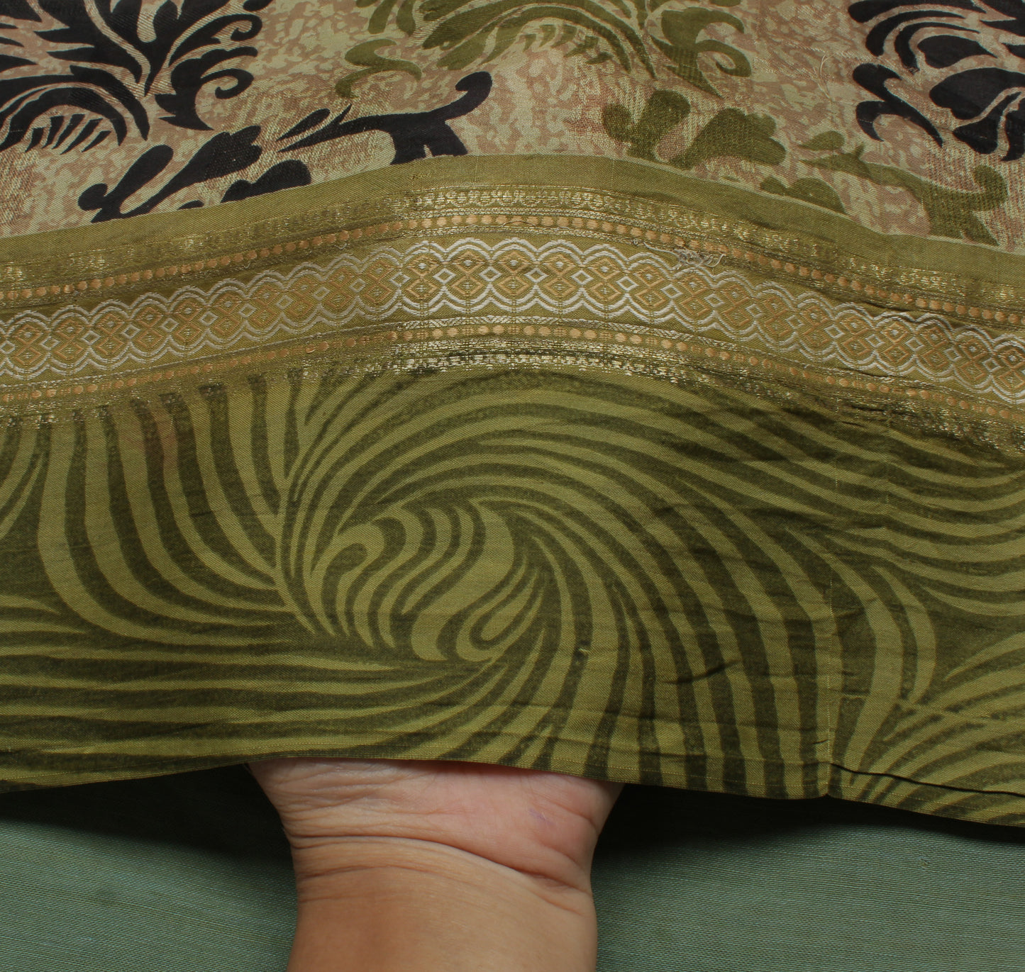 Sushila Vintage Light Green Saree Pure Silk Printed Floral Soft Craft Fabric