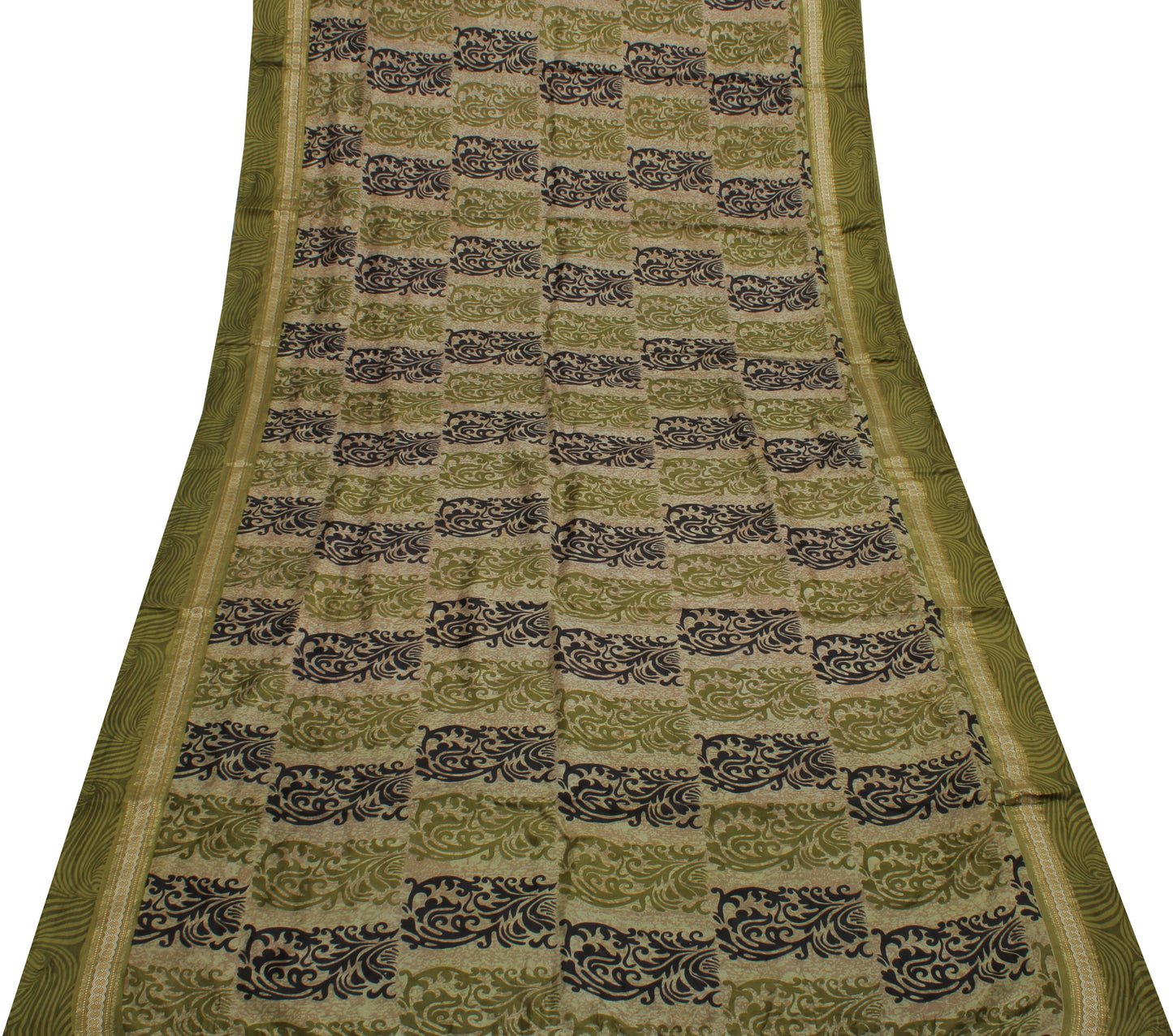 Sushila Vintage Light Green Saree Pure Silk Printed Floral Soft Craft Fabric