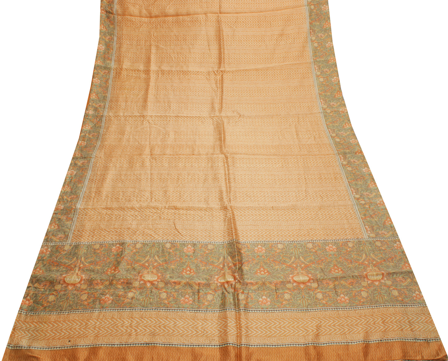 Sushila Vintage Indian Saree 100% Pure Silk Printed Soft Craft 5 Yard Fabric