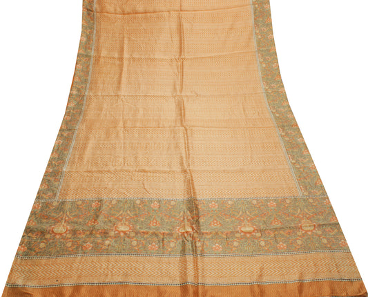 Sushila Vintage Indian Saree 100% Pure Silk Printed Soft Craft 5 Yard Fabric