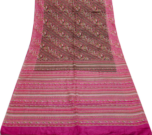 Sushila Vintage Multi-Color Saree Pure Silk Printed Soft Craft 5 Yard Fabric