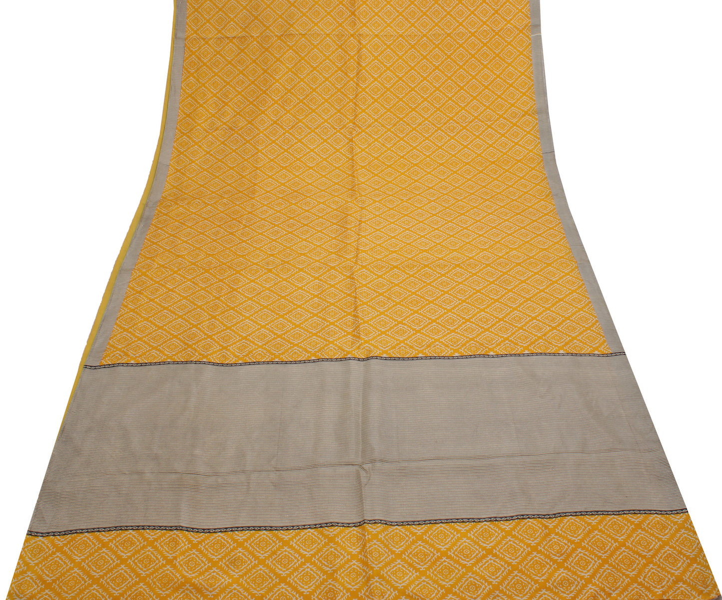 Sushila Vintage Yellow Saree 100% Pure Silk Printed Soft Craft 5 Yard Fabric