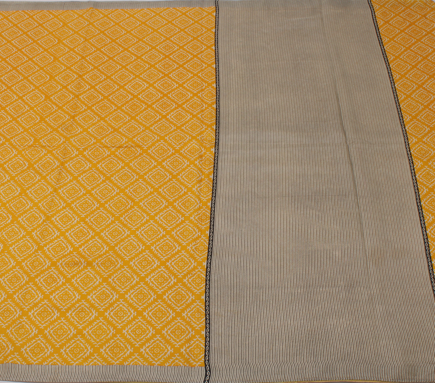 Sushila Vintage Yellow Saree 100% Pure Silk Printed Soft Craft 5 Yard Fabric