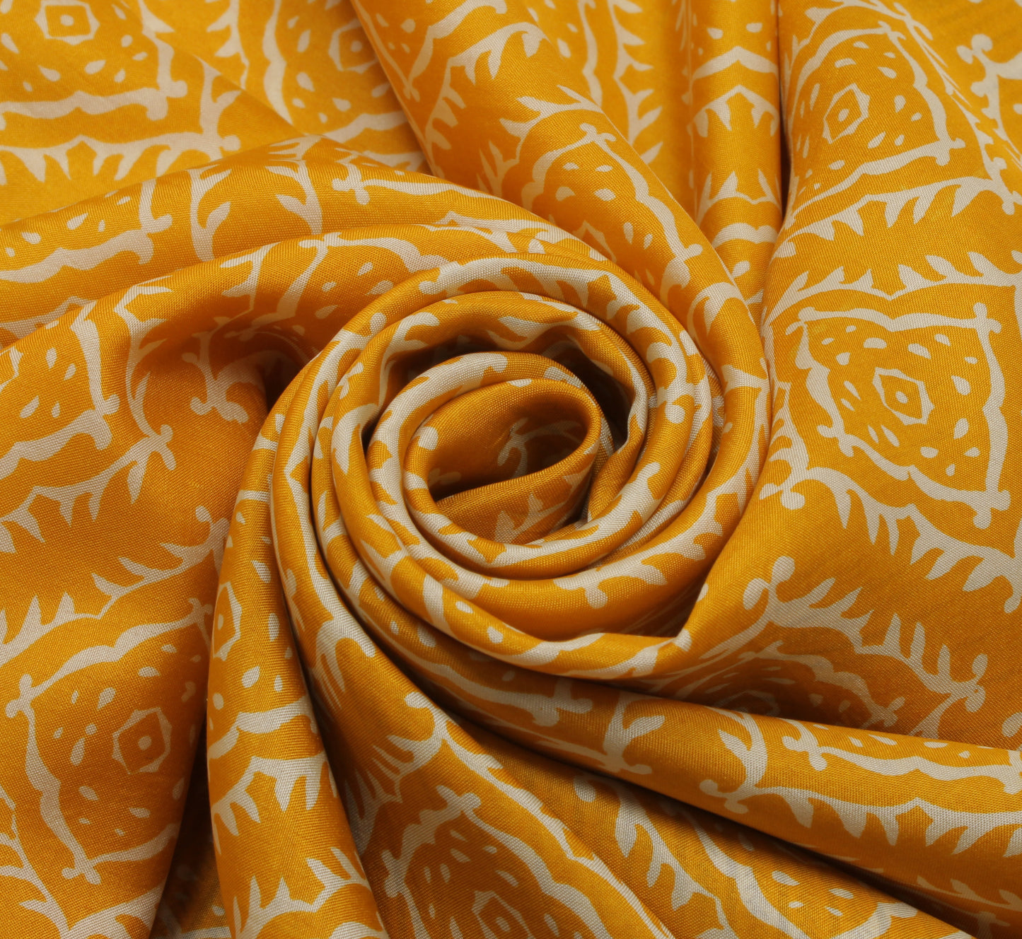 Sushila Vintage Yellow Saree 100% Pure Silk Printed Soft Craft 5 Yard Fabric
