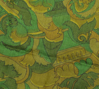 Sushila Vintage Green Saree 100% Pure Silk Printed Floral Craft 5 YD Fabric
