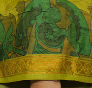 Sushila Vintage Green Saree 100% Pure Silk Printed Floral Craft 5 YD Fabric