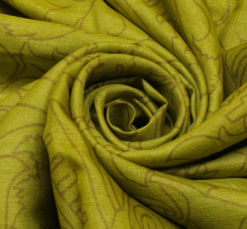 Sushila Vintage Green Saree 100% Pure Silk Printed Floral Craft 5 YD Fabric