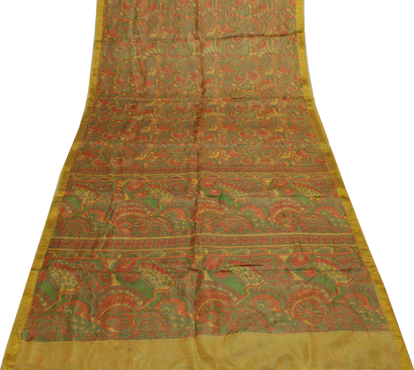 Sushila Vintage Indian Saree 100% Pure Silk Printed Floral Soft Craft Fabric
