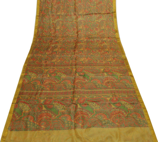 Sushila Vintage Indian Saree 100% Pure Silk Printed Floral Soft Craft Fabric