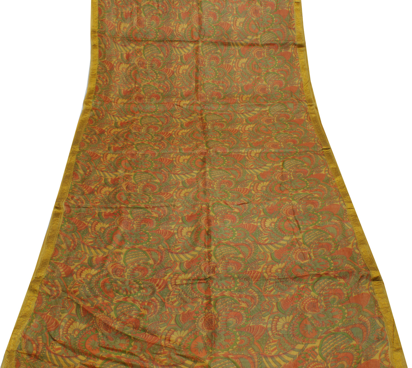 Sushila Vintage Indian Saree 100% Pure Silk Printed Floral Soft Craft Fabric