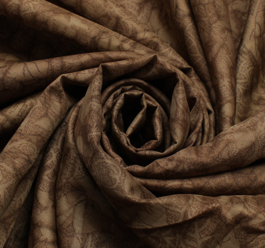 Sushila Vintage Brown Saree 100% Pure Silk Printed Floral Soft Craft Fabric