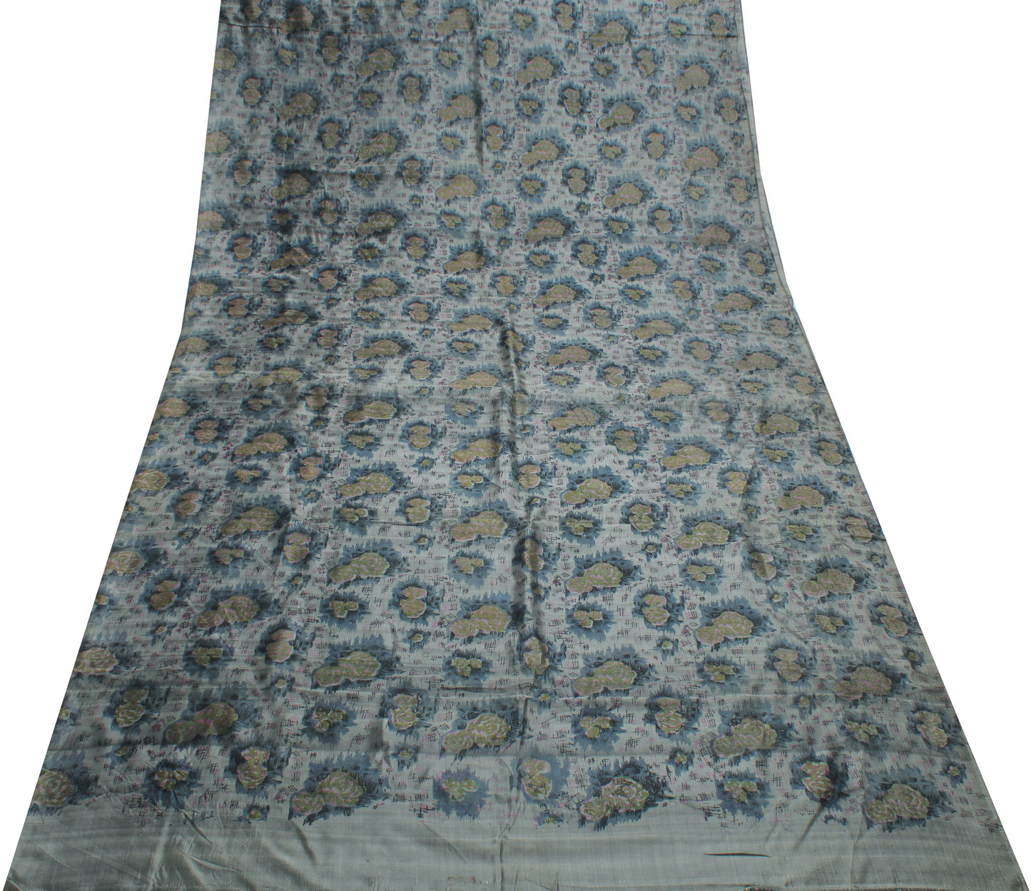 Sushila Vintage Gray Saree 100% Pure Silk Printed Floral Soft Craft Fabric