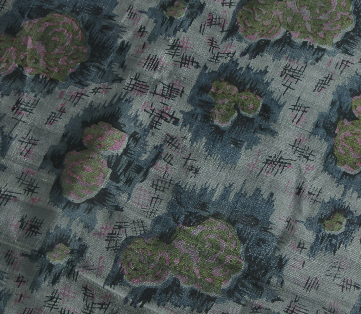Sushila Vintage Gray Saree 100% Pure Silk Printed Floral Soft Craft Fabric