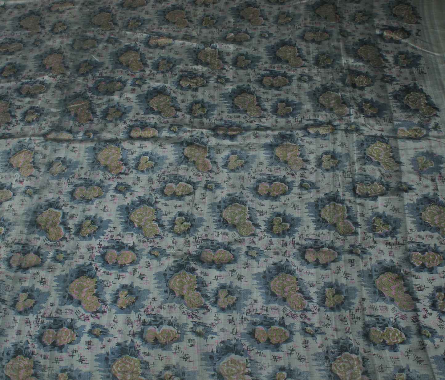 Sushila Vintage Gray Saree 100% Pure Silk Printed Floral Soft Craft Fabric