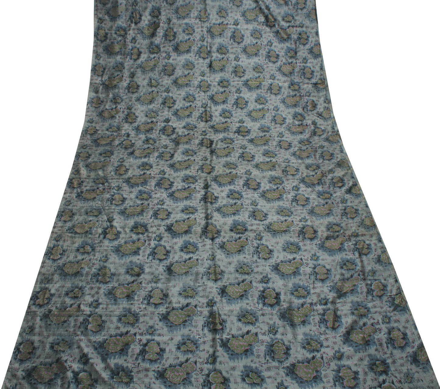 Sushila Vintage Gray Saree 100% Pure Silk Printed Floral Soft Craft Fabric