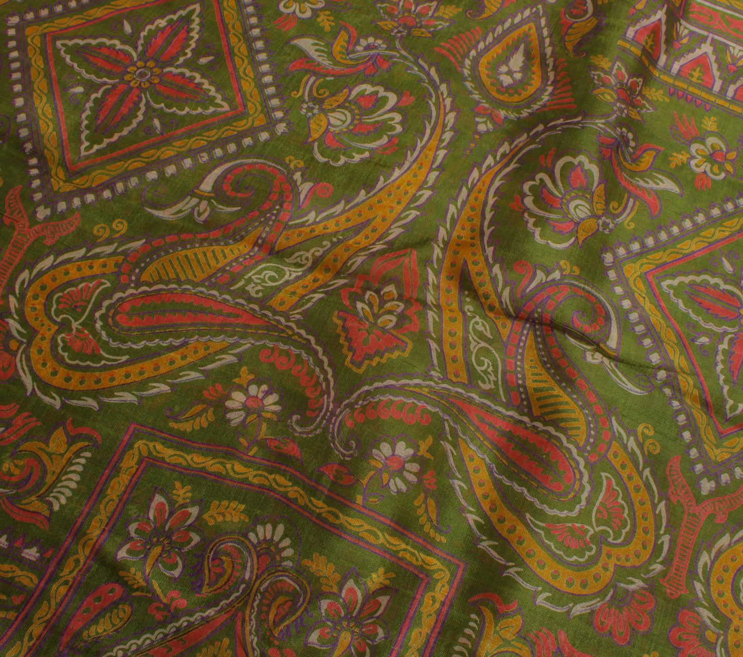 Sushila Vintage Green Saree 100% Pure Silk Printed Floral Craft Sari Fabric