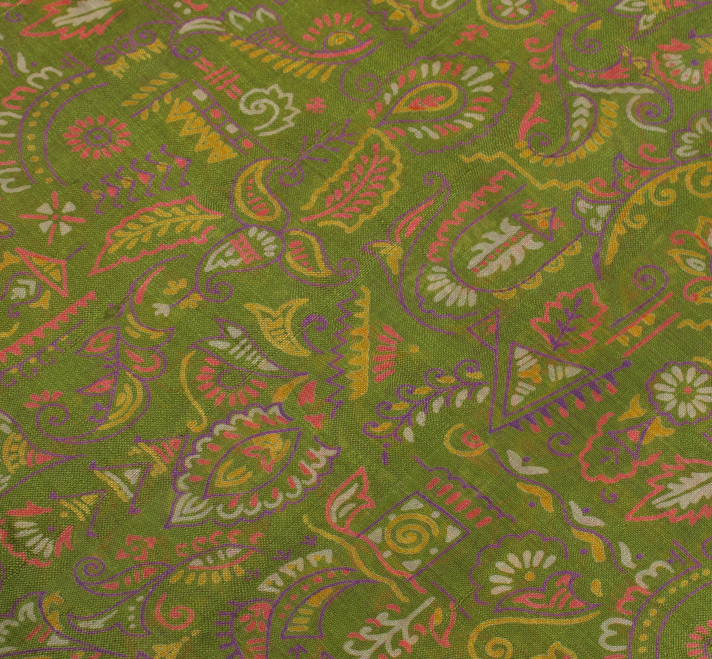 Sushila Vintage Green Saree 100% Pure Silk Printed Floral Craft Sari Fabric