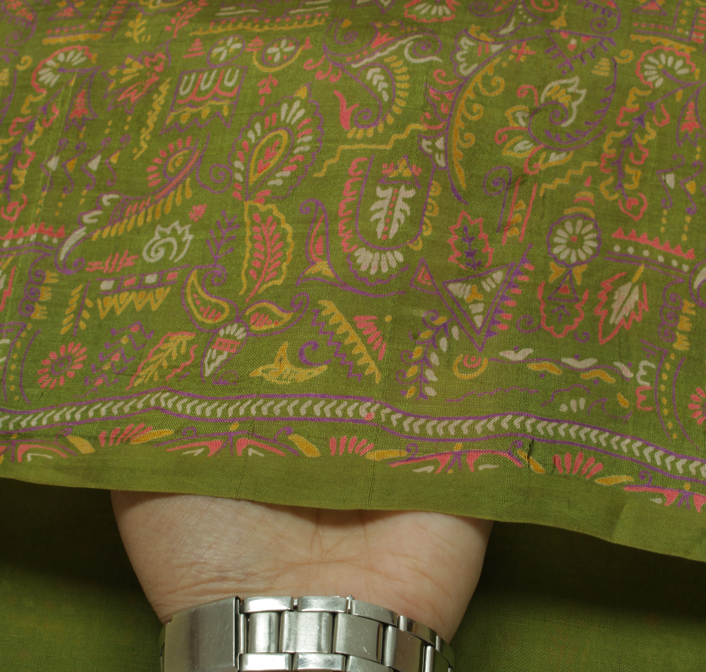 Sushila Vintage Green Saree 100% Pure Silk Printed Floral Craft Sari Fabric