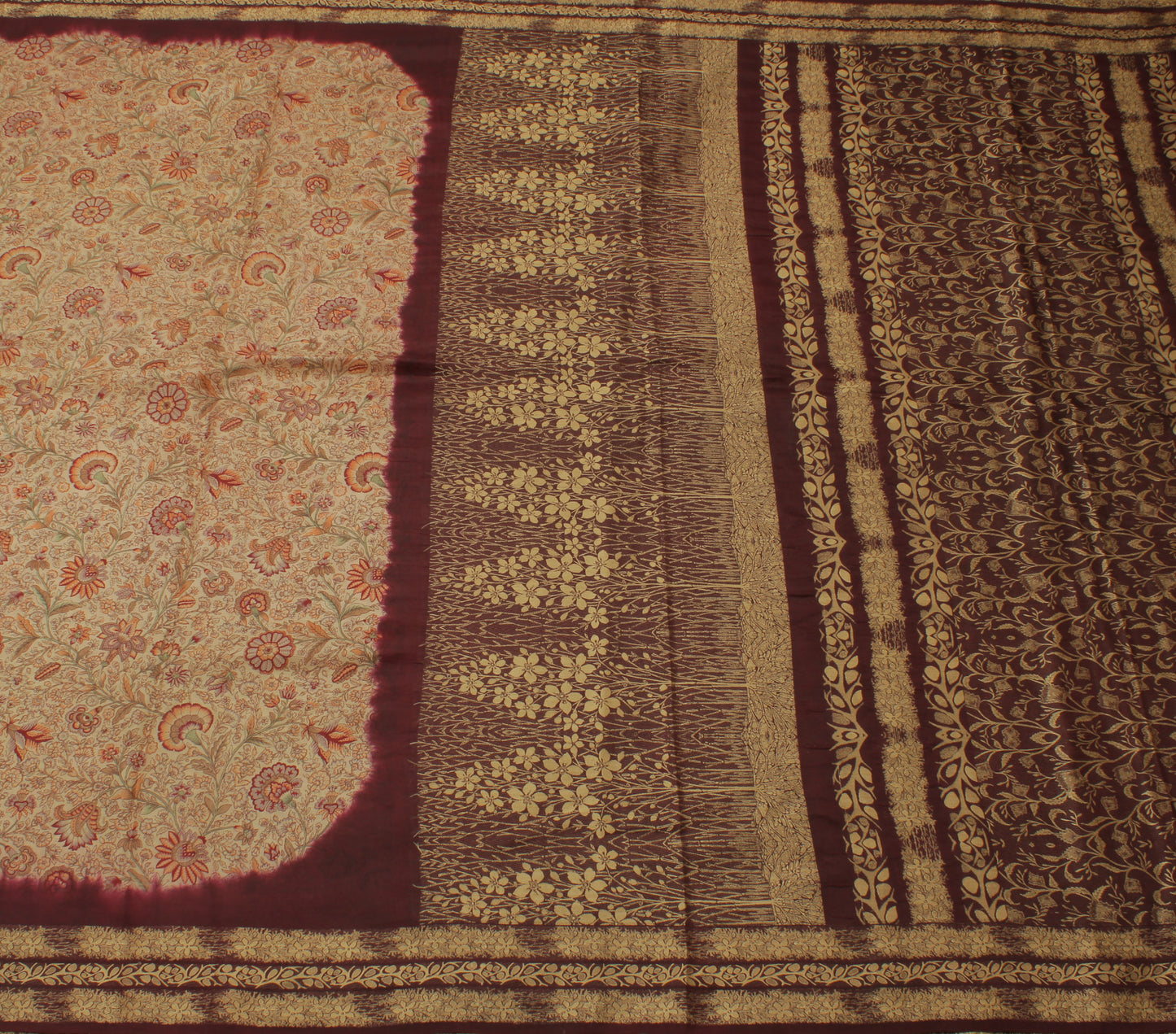 Sushila Vintage Light Brown Saree Pure Silk Printed Floral Soft Craft Fabric