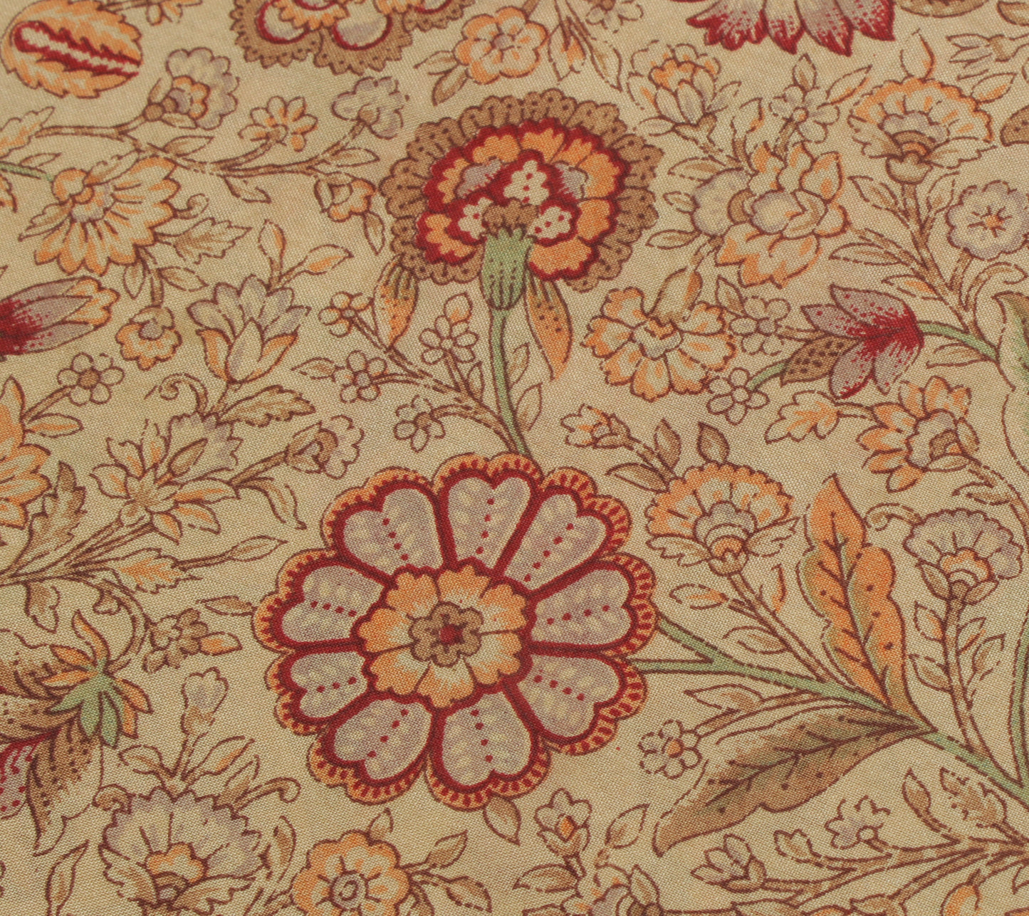 Sushila Vintage Light Brown Saree Pure Silk Printed Floral Soft Craft Fabric