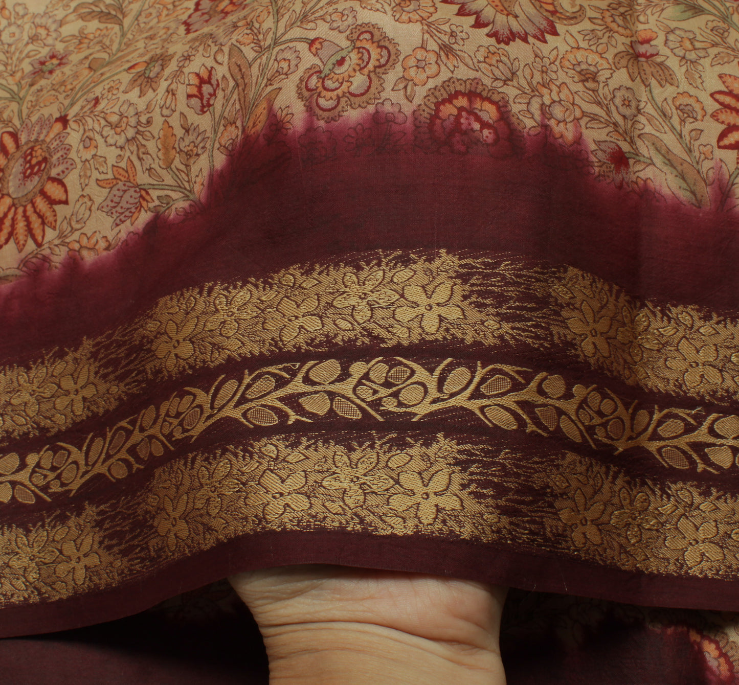 Sushila Vintage Light Brown Saree Pure Silk Printed Floral Soft Craft Fabric
