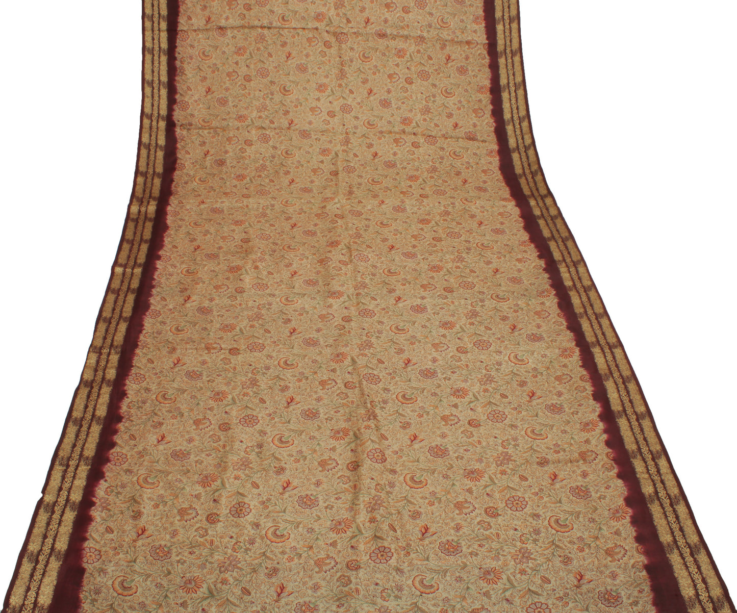 Sushila Vintage Light Brown Saree Pure Silk Printed Floral Soft Craft Fabric