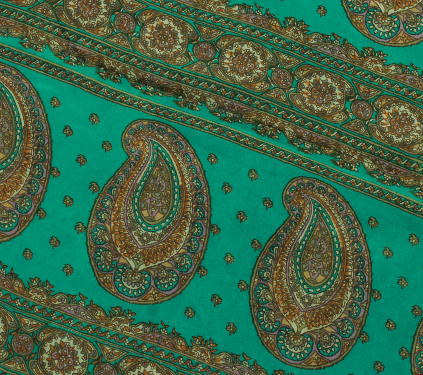 Sushila Vintage Cream Saree 100% Pure Silk Printed Paisley Soft Craft Fabric