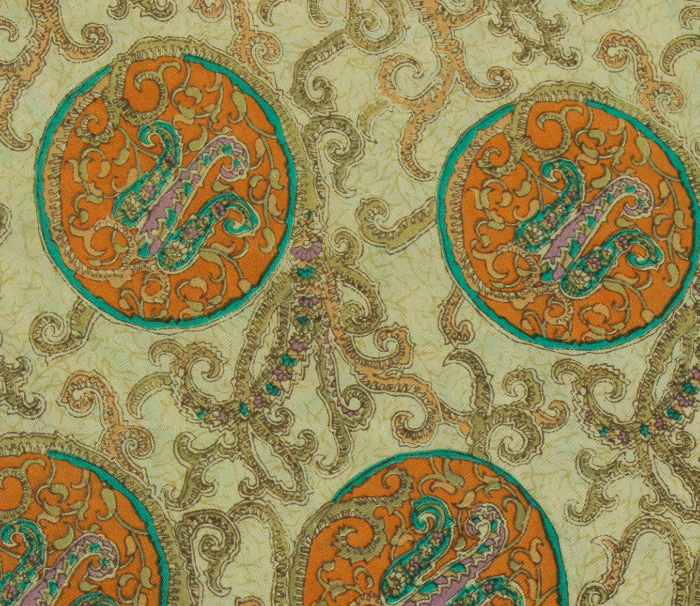 Sushila Vintage Cream Saree 100% Pure Silk Printed Paisley Soft Craft Fabric