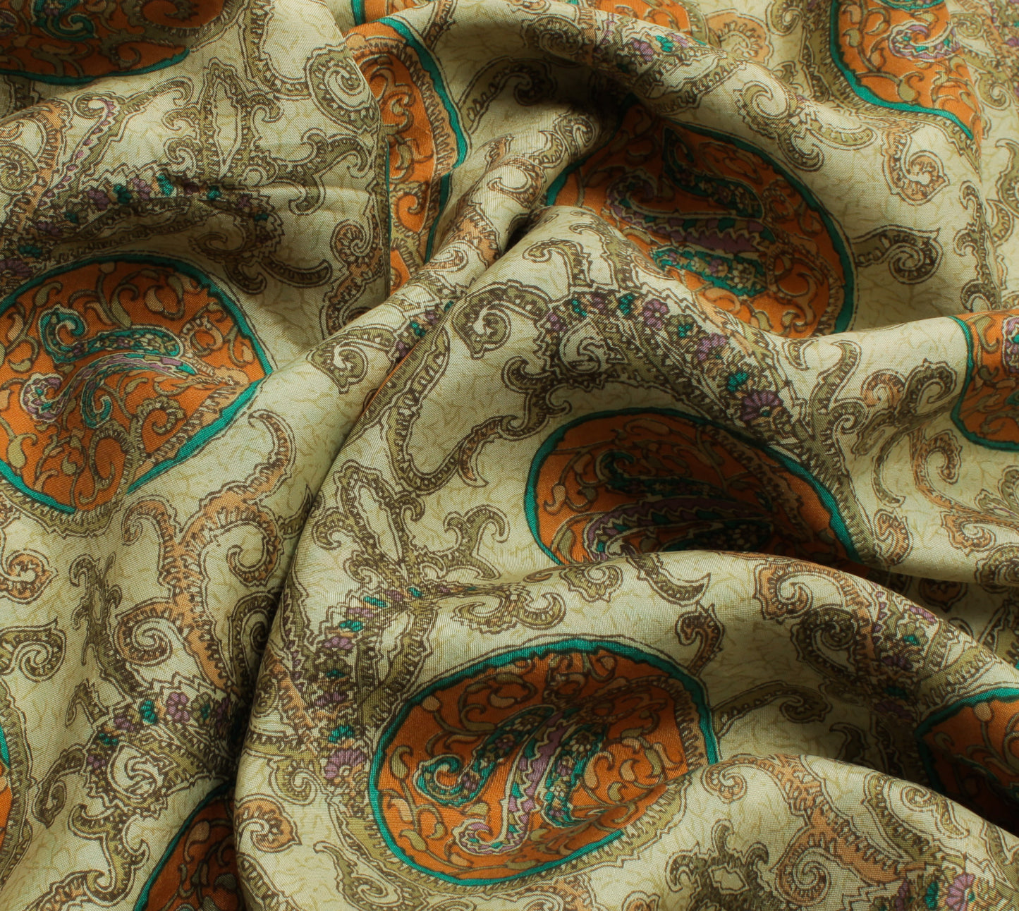 Sushila Vintage Cream Saree 100% Pure Silk Printed Paisley Soft Craft Fabric