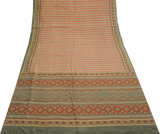 Sushila Vintage Multi-Color Saree Pure Silk Printed Zig-Zag Soft Craft Fabric