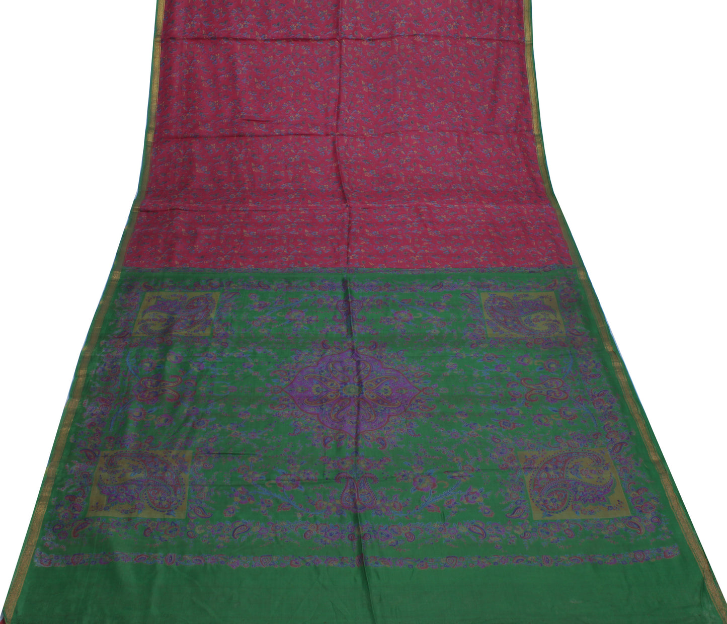 Sushila Vintage Indian Saree 100% Pure Silk Printed Floral Soft Craft Fabric