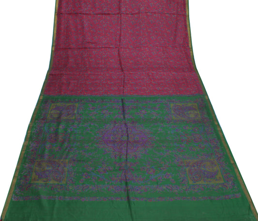 Sushila Vintage Indian Saree 100% Pure Silk Printed Floral Soft Craft Fabric