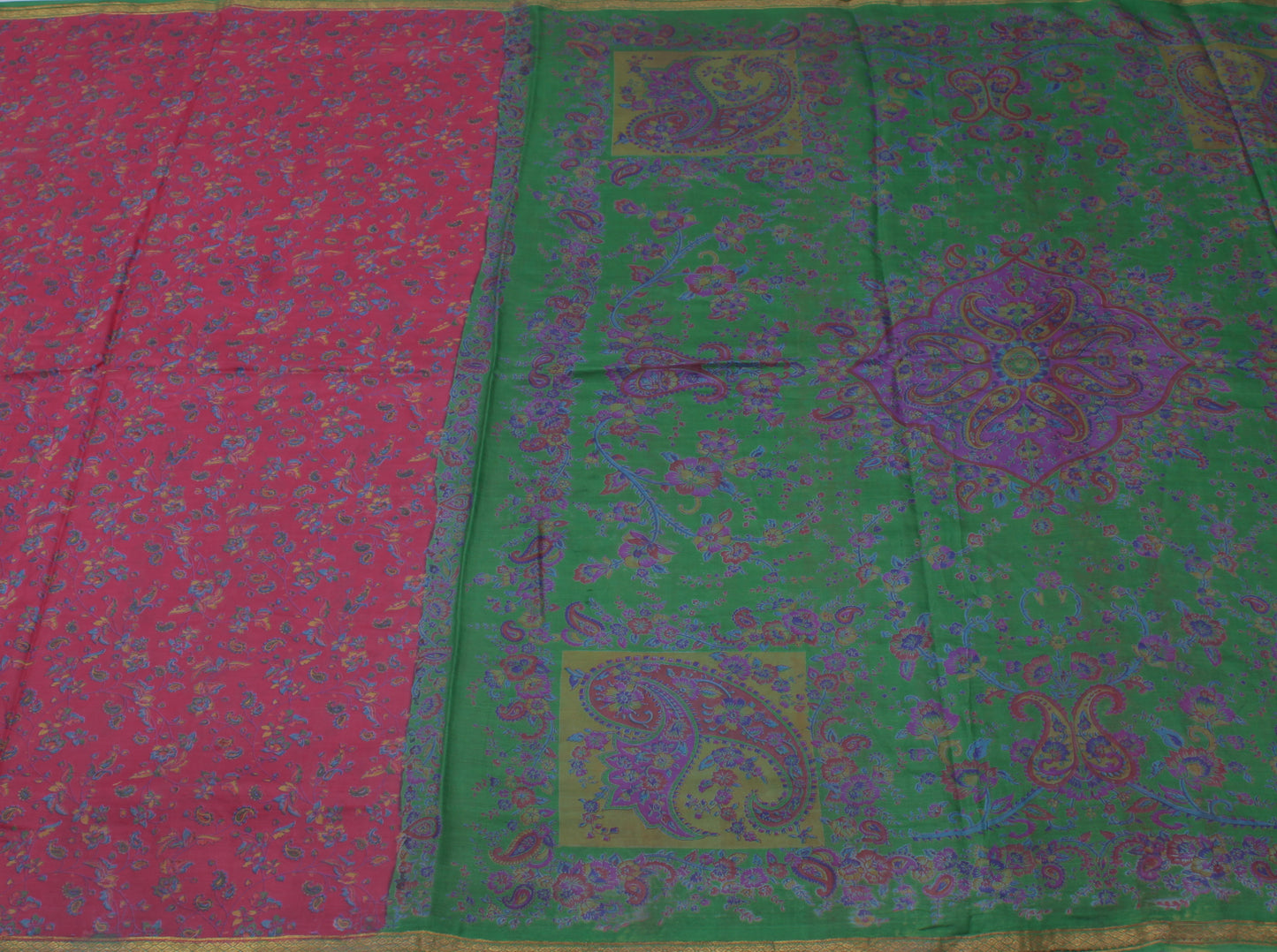 Sushila Vintage Indian Saree 100% Pure Silk Printed Floral Soft Craft Fabric