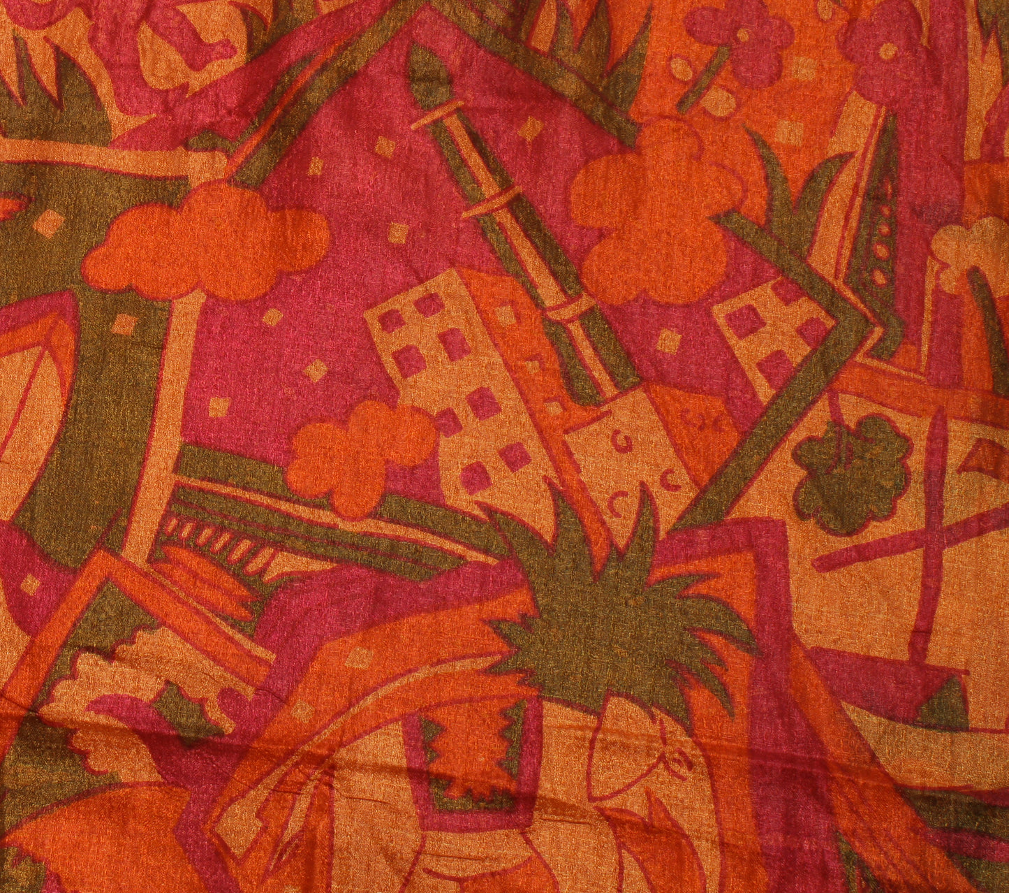 Sushila Vintage Rust Saree Blend Silk Printed Floral Soft Craft Sari Fabric