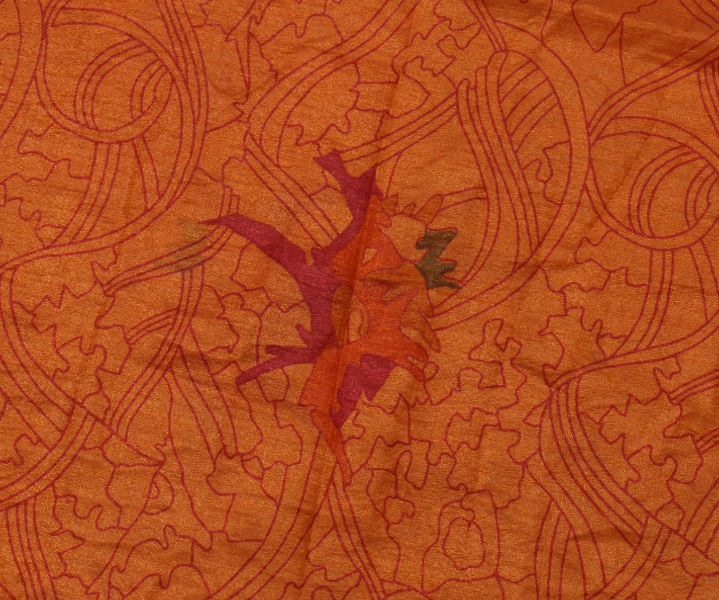 Sushila Vintage Rust Saree Blend Silk Printed Floral Soft Craft Sari Fabric