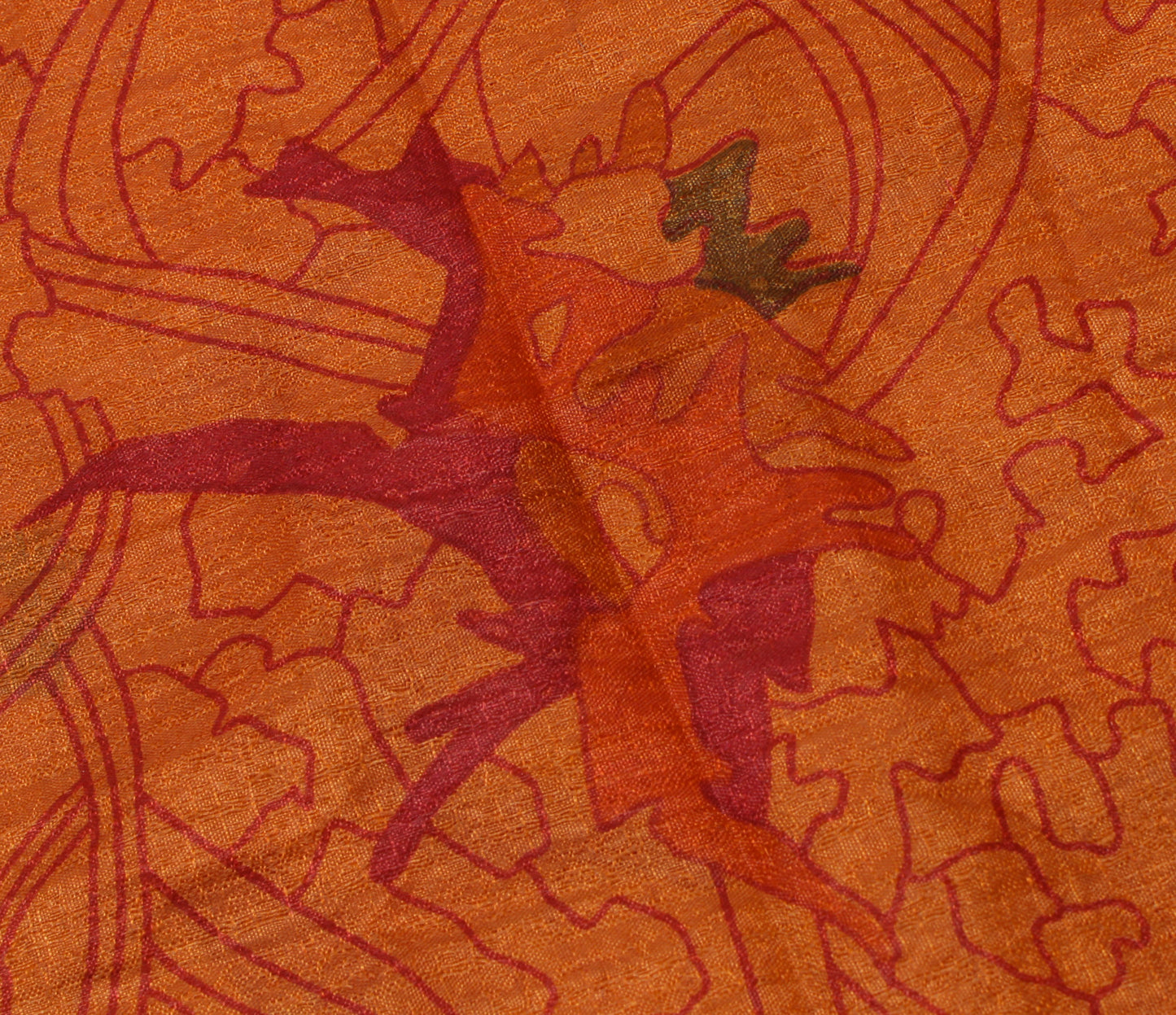 Sushila Vintage Rust Saree Blend Silk Printed Floral Soft Craft Sari Fabric