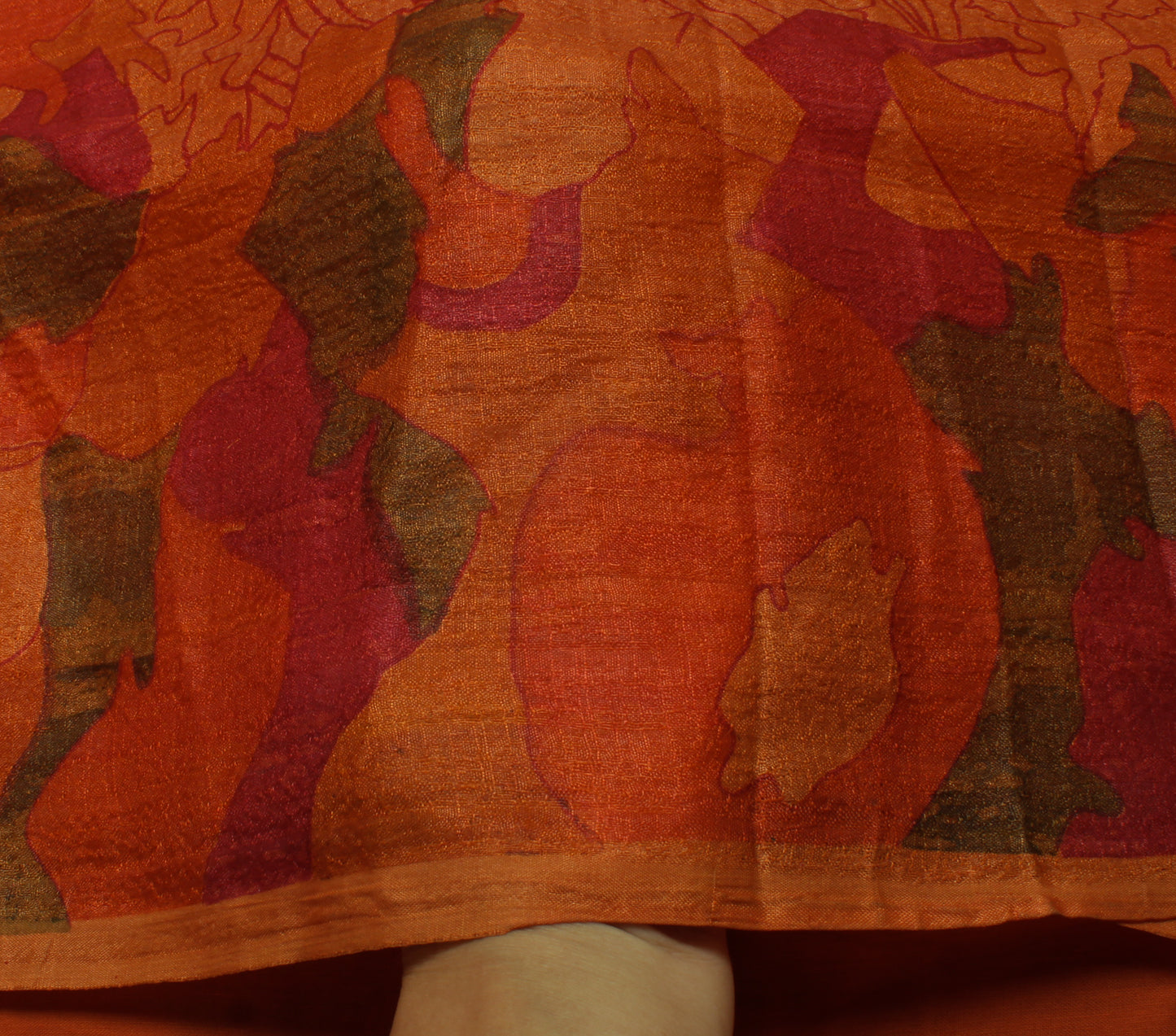 Sushila Vintage Rust Saree Blend Silk Printed Floral Soft Craft Sari Fabric