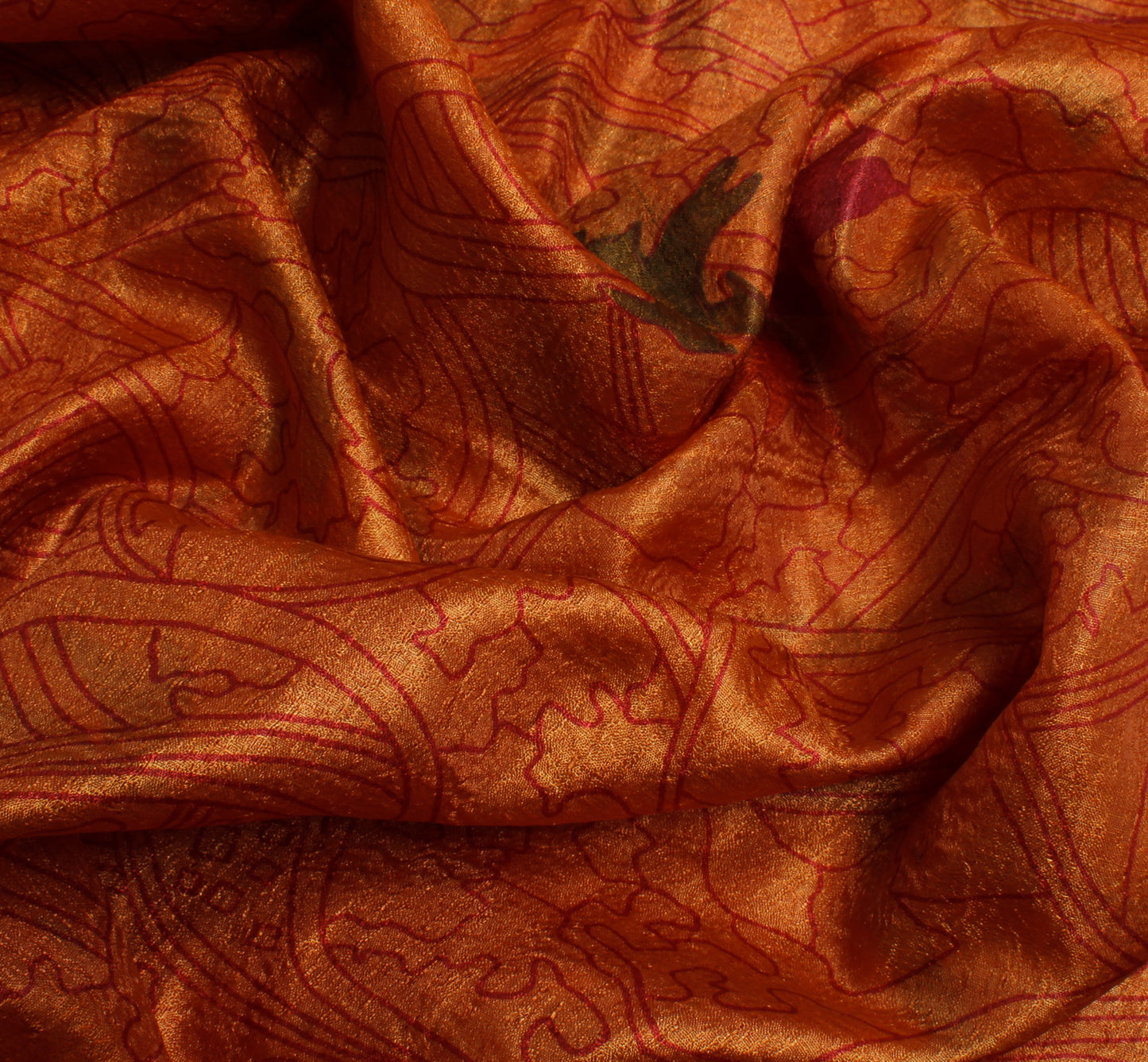 Sushila Vintage Rust Saree Blend Silk Printed Floral Soft Craft Sari Fabric