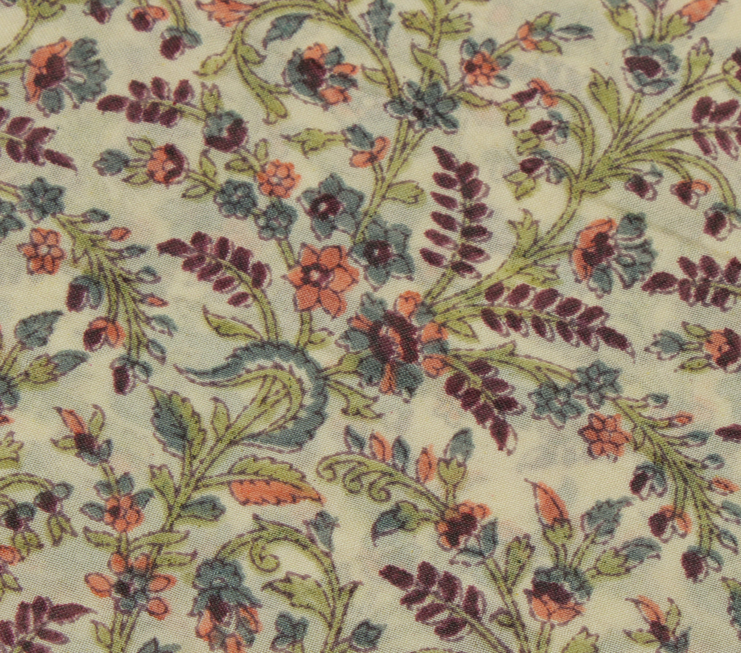 Sushila Vintage Cream Saree Blend Silk Printed Floral Soft Craft 5 Yard Fabric