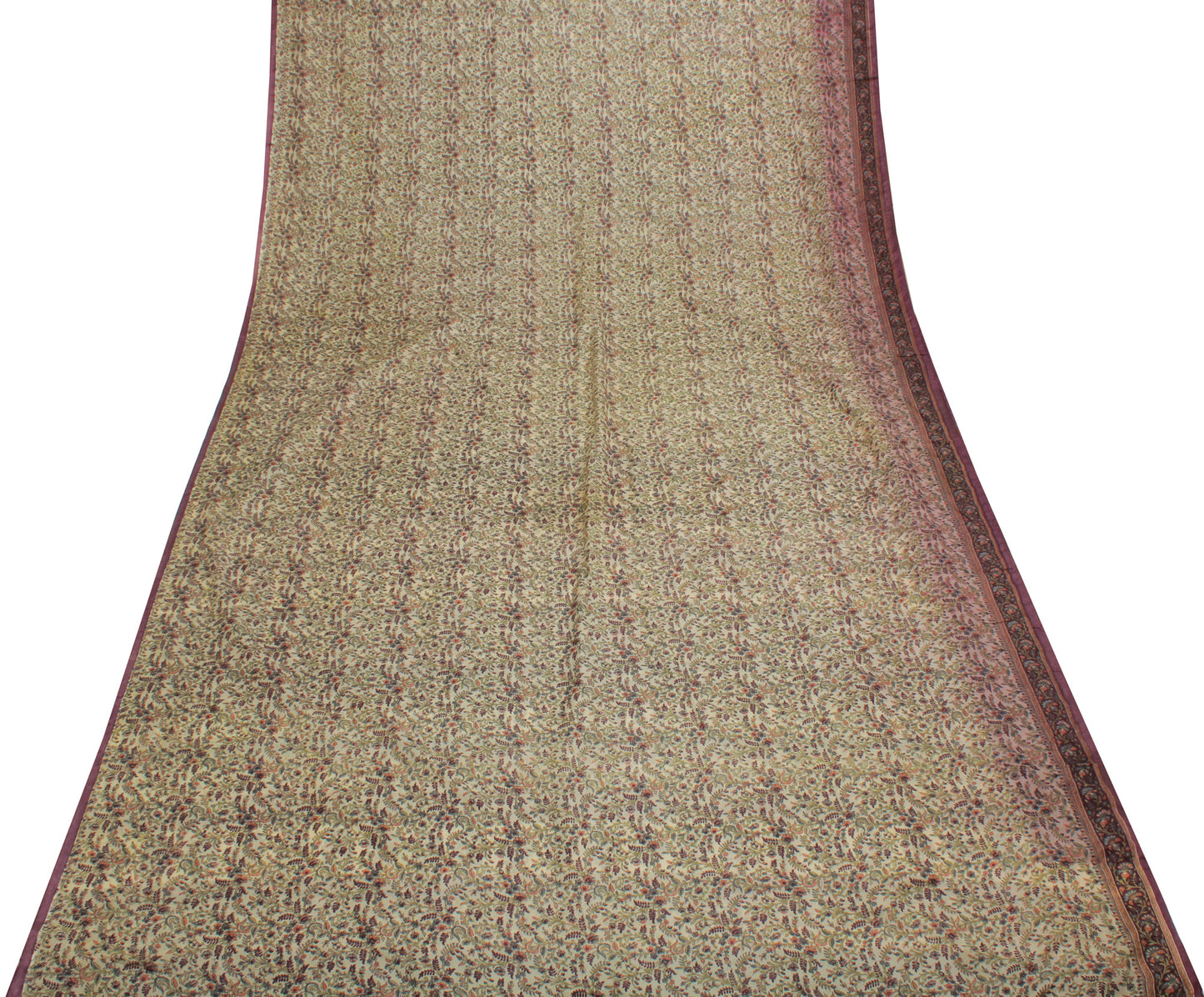 Sushila Vintage Cream Saree Blend Silk Printed Floral Soft Craft 5 Yard Fabric