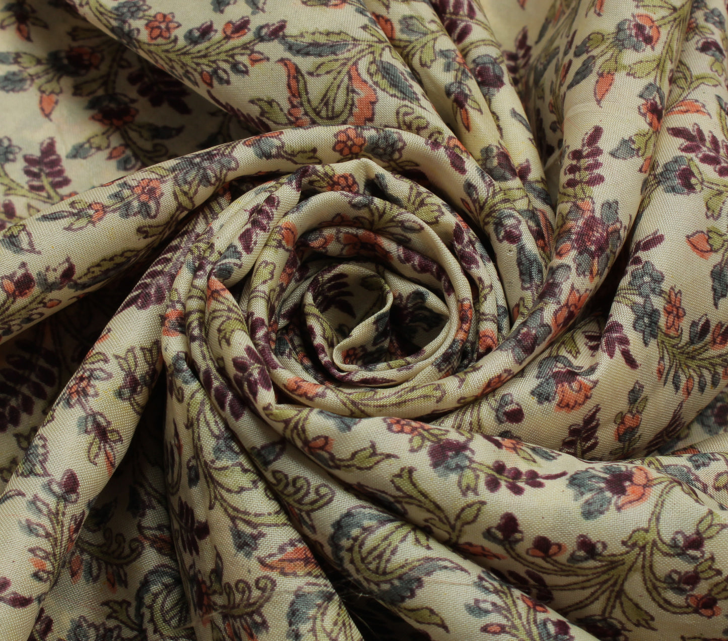 Sushila Vintage Cream Saree Blend Silk Printed Floral Soft Craft 5 Yard Fabric