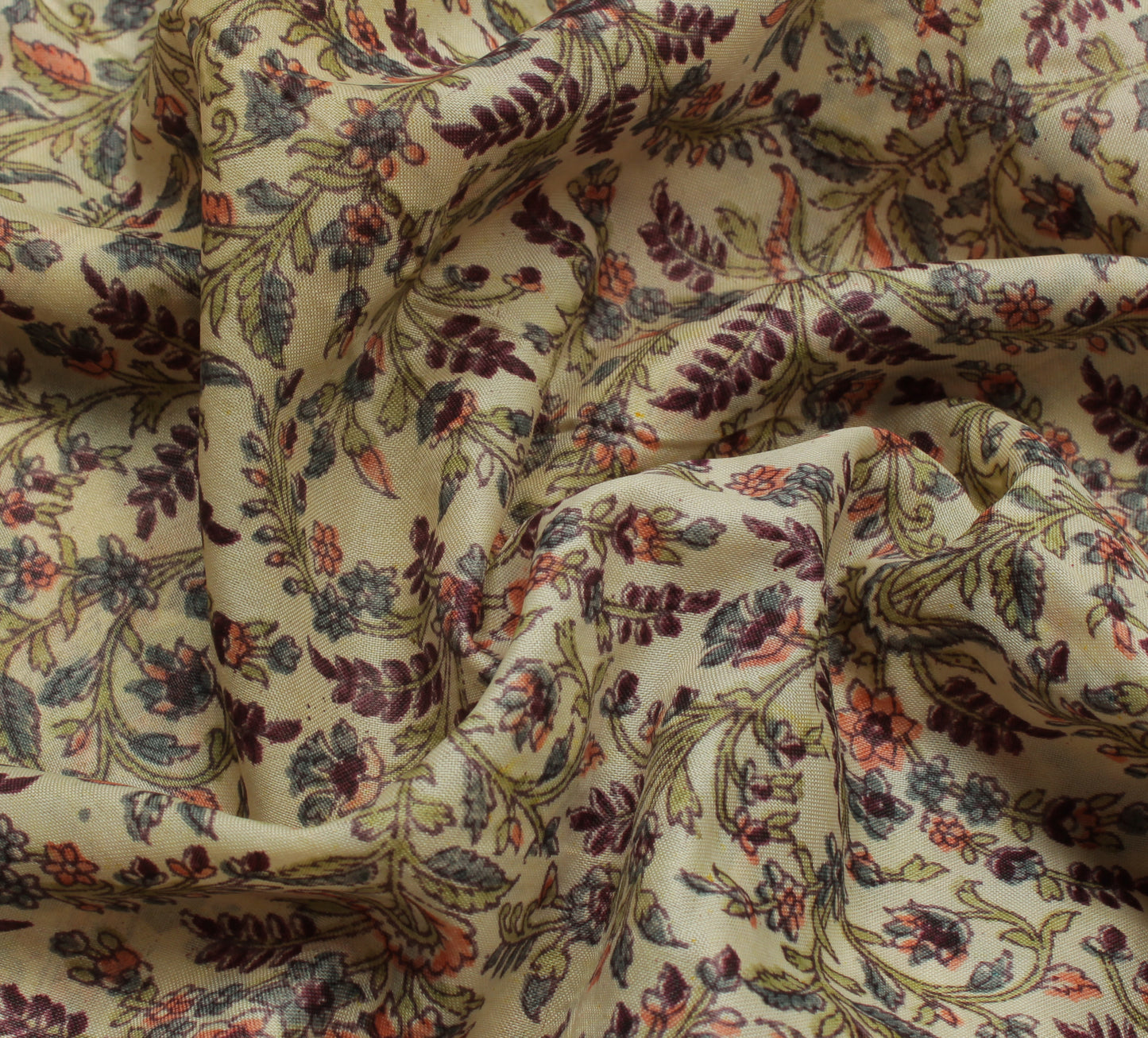 Sushila Vintage Cream Saree Blend Silk Printed Floral Soft Craft 5 Yard Fabric