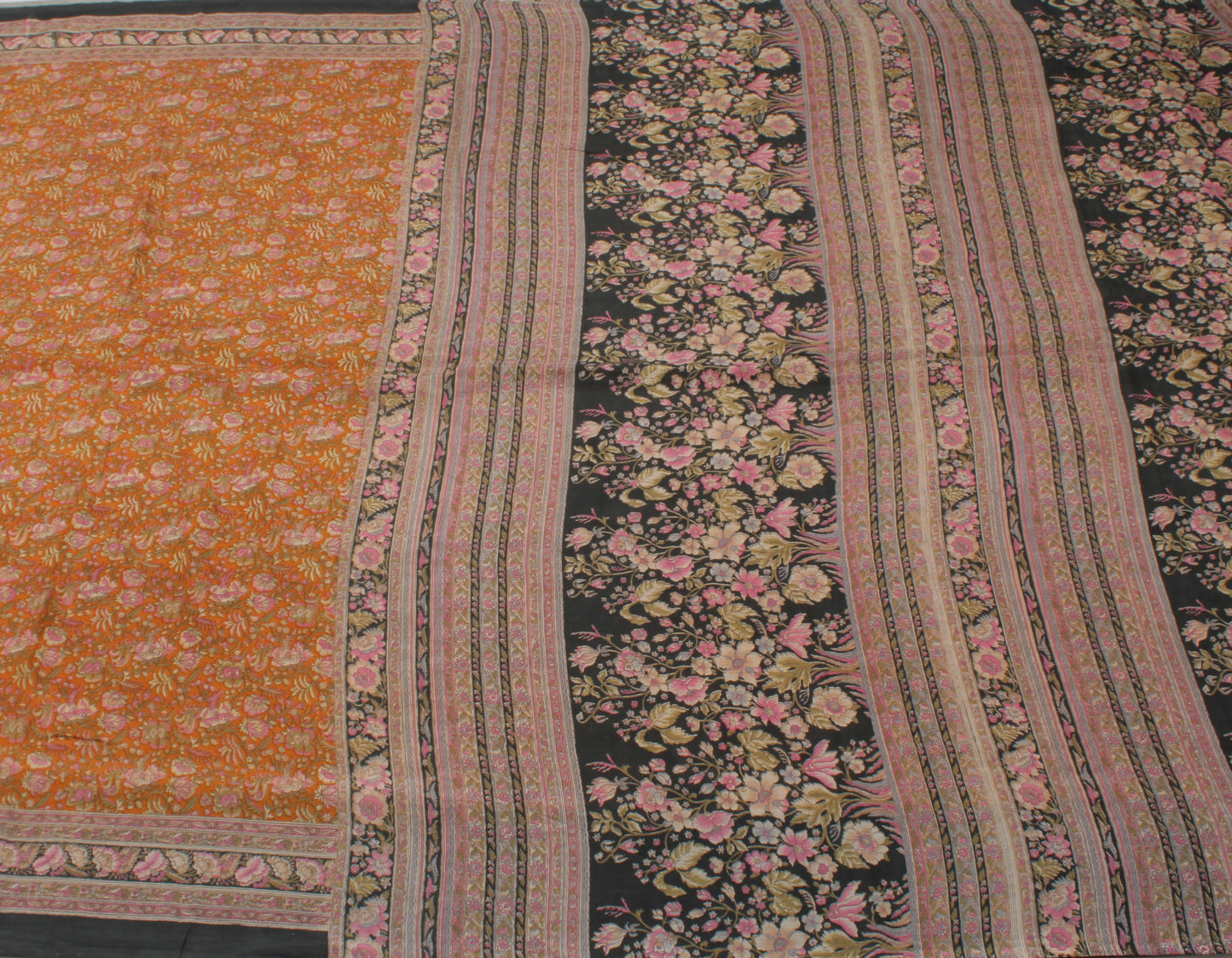 Sushila Vintage Mustard Saree 100% Pure Cotton Printed Floral Soft Craft Fabric