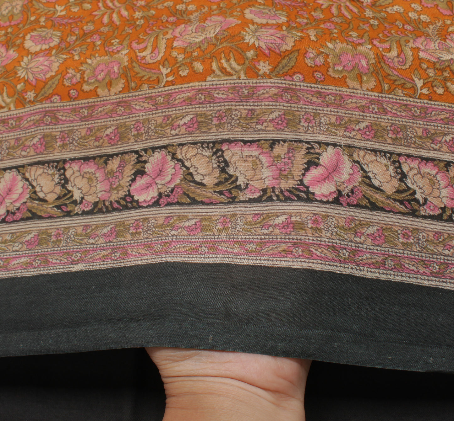 Sushila Vintage Mustard Saree 100% Pure Cotton Printed Floral Soft Craft Fabric