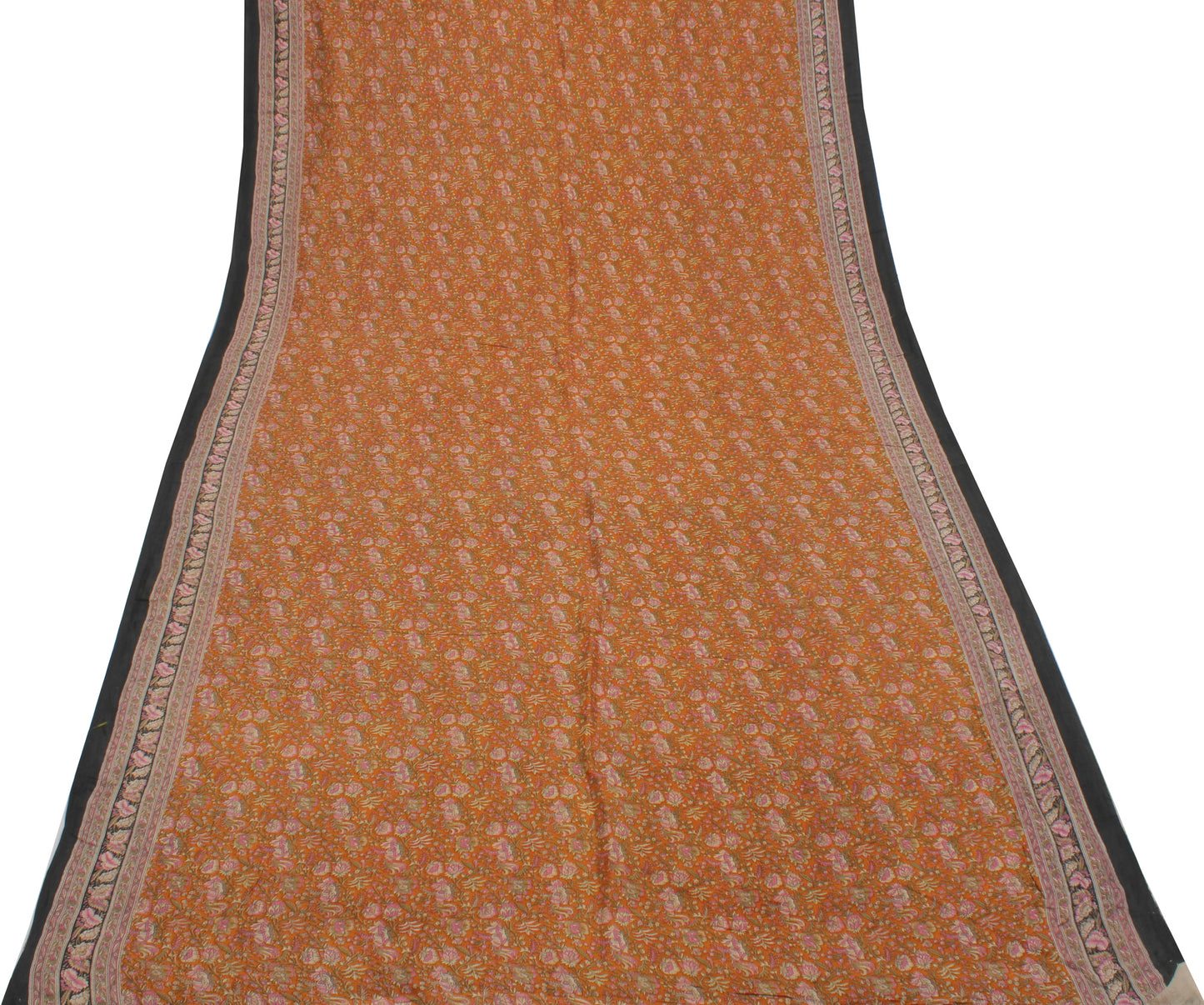 Sushila Vintage Mustard Saree 100% Pure Cotton Printed Floral Soft Craft Fabric