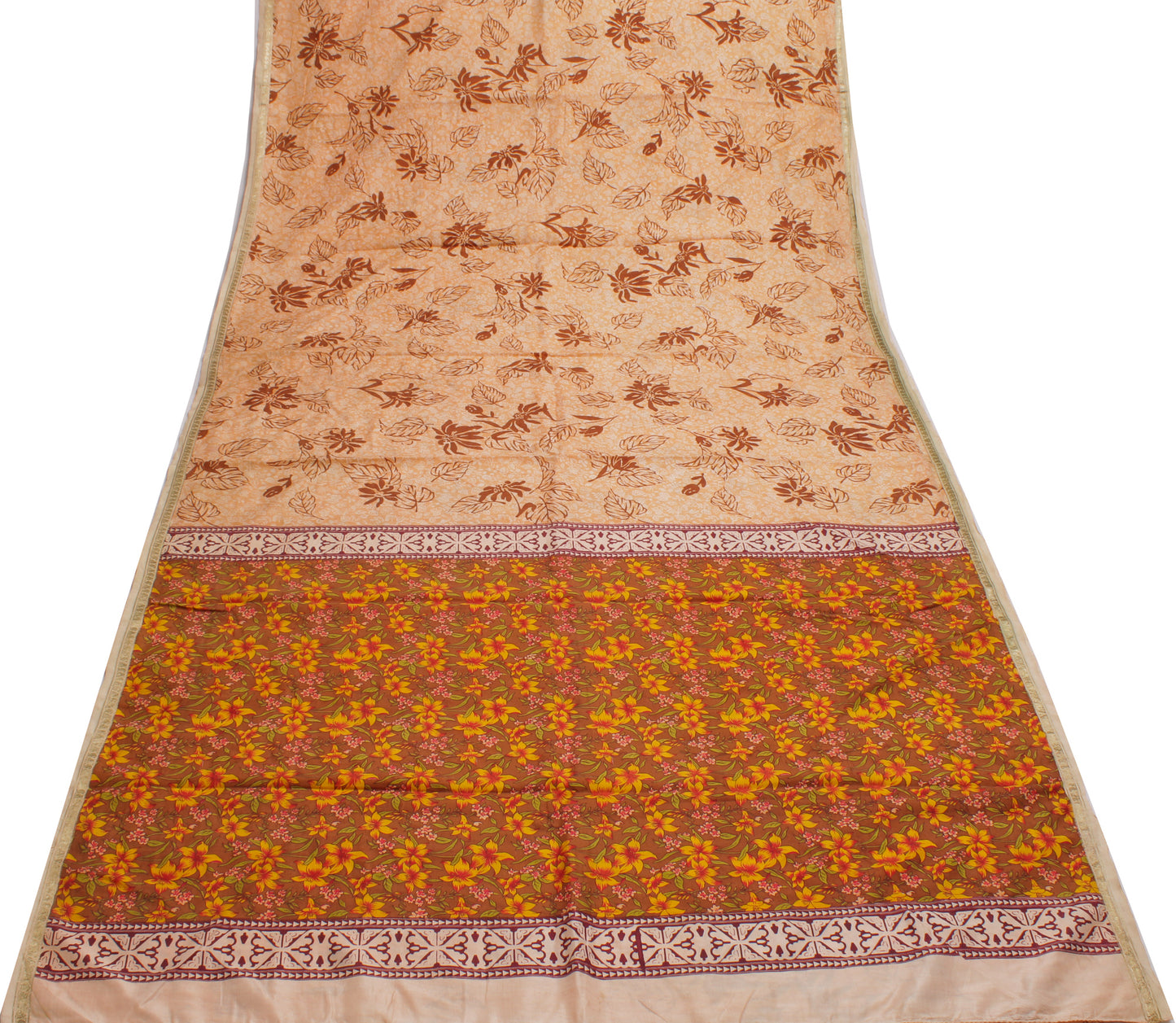 Sushila Vintage Peach Saree 100% Pure Silk Printed Floral Soft Craft Fabric