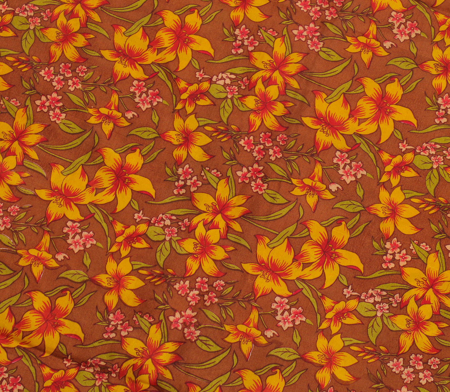 Sushila Vintage Peach Saree 100% Pure Silk Printed Floral Soft Craft Fabric